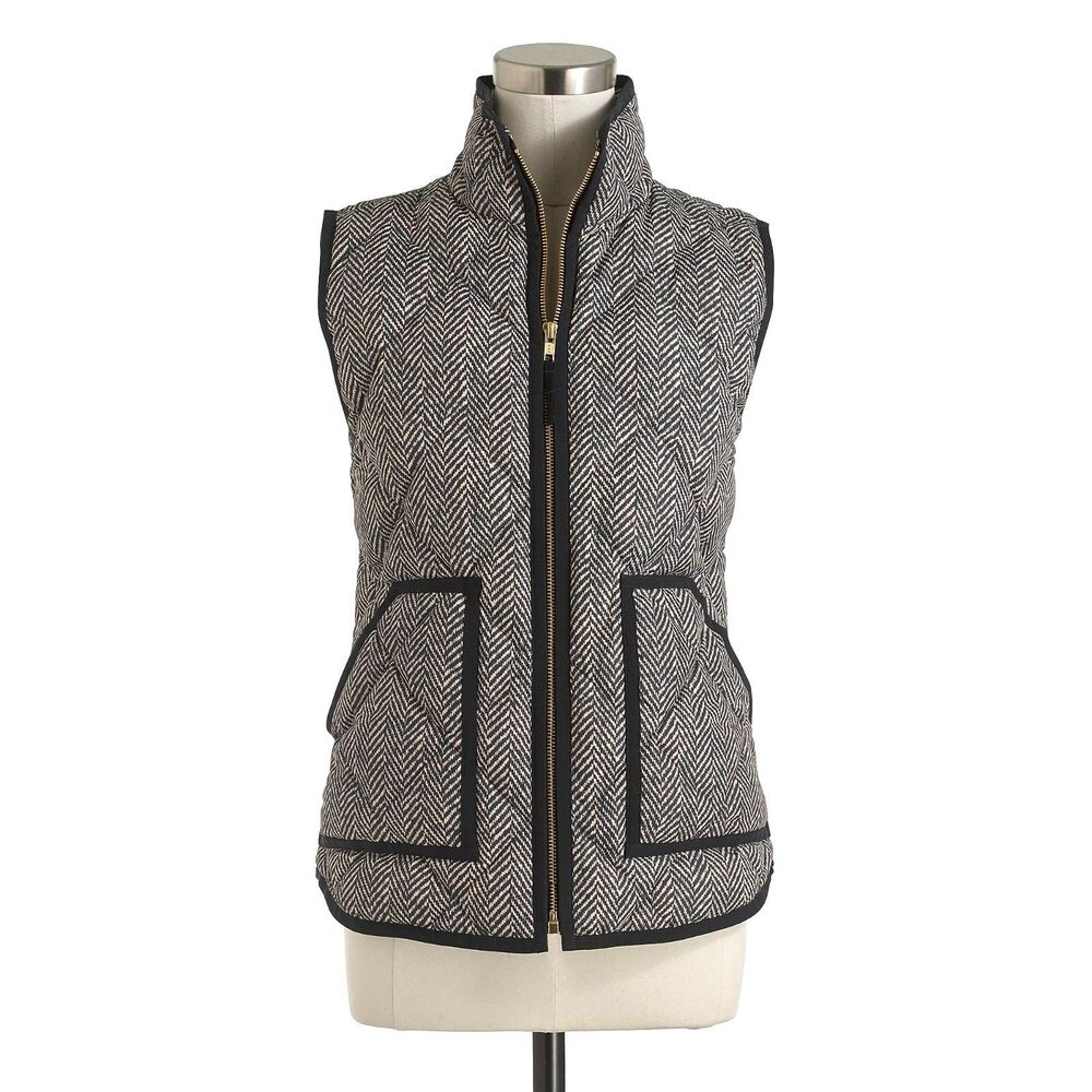 J. Crew Herringbone Puffer Vest Excursion Quilted Down Zip Front Sz XS